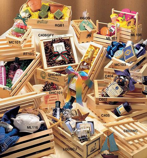 Crate Basket Gifts, Gift Crates Ideas, Crate Gifts Basket, Wooden Gift Box Ideas, Wooden Crate Gift Basket Ideas, Wooden Hampers Gift Ideas, Wooden Gift Hamper, Wooden Basket Gift Hamper, Fall Food Gifts