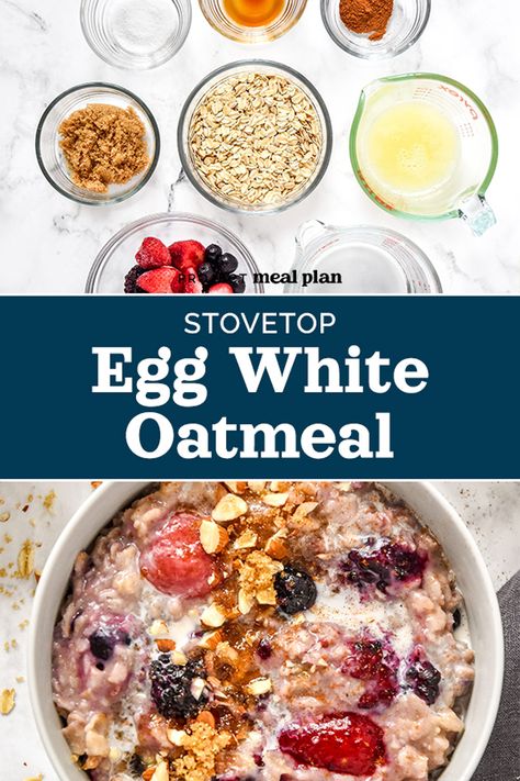 This 20-minute Stovetop Triple Berry Egg White Oatmeal recipe is the best way to elevate your oats. Made with frozen berries and pantry staples, plus egg whites whisked in for a creamy and filling make-ahead friendly breakfast! Oats With Egg Whites, Egg White Breakfast Recipes, Egg White Oatmeal, Egg White Breakfast, Oatmeal Dessert, Oatmeal And Eggs, Healthy Breakfast Diet, Healthy Fast Food Options, Egg White Recipes