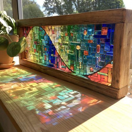 Vitromosaico Ideas, Stained Glass Mosaic Window, Mosaic Window, Mosaic Windows, Hanging Stained Glass, Stained Glass Studio, Reclaimed Wood Frames, Glass Mosaics, Making Stained Glass