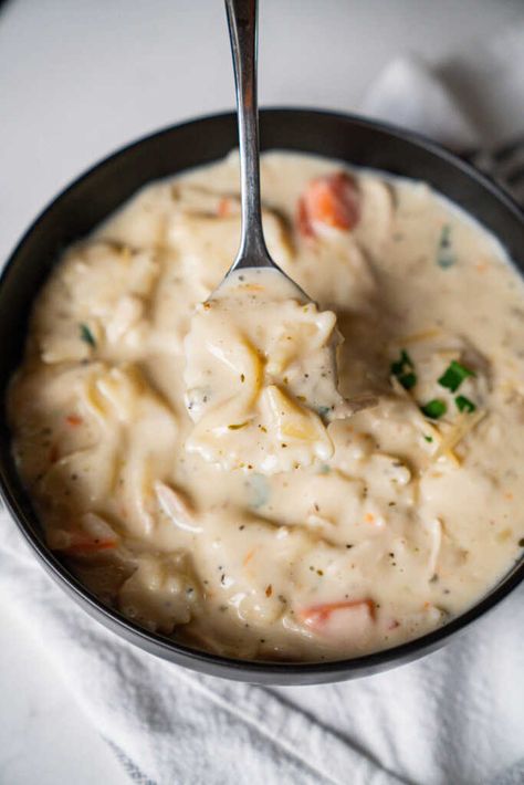 Creamy Chicken Alfredo Soup | 12 Tomatoes Alfredo Soup Recipe, Chicken Alfredo Soup Recipe, Chicken Alfredo Soup, Alfredo Soup, Creamy Chicken Alfredo, Fettucini Alfredo, 12 Tomatoes Recipes, 12 Tomatoes, Big Salad