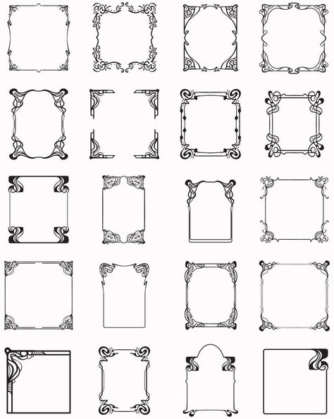 Decorative frames. Retro ornamental frame, vintage rectangle ornaments, and ornate border. Decorative wedding frames, antique museum picture borders, or deco divider. Isolated icons vector set Easy Frame Drawing, Borders For Pictures, Antique Frame Drawing, Picture Frame Tattoo Vintage, Vintage Frame Drawing, Framed Tattoo Ideas, Antique Frame Tattoo, Tattoo Borders, Italy Display