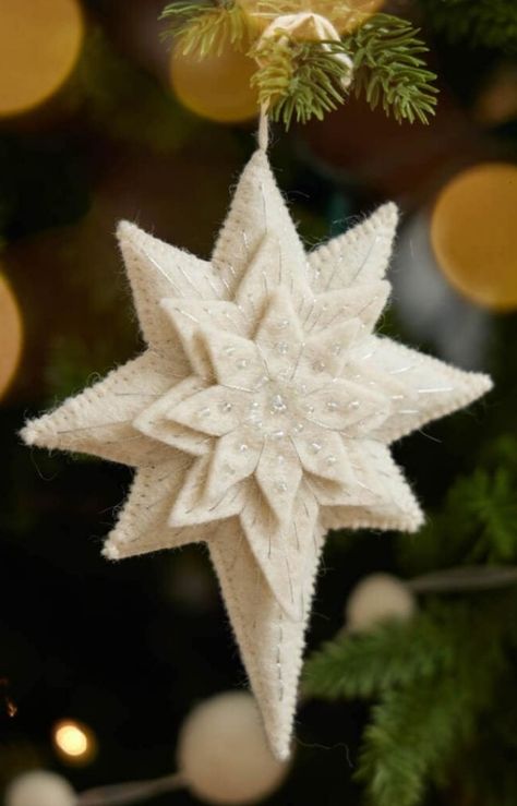 Star Of Bethlehem Ornament, Christmas Ornament Ideas, Felt Star, Star Of Bethlehem, Felt Christmas Tree, Felt Christmas Ornaments, Christmas Ornament Crafts, Hand Felted, Noel Christmas