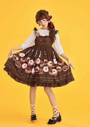 Summer Fairy -Doughnuts- Sweet Casual Lolita JSK Version II Set (Lucky Pack) Baker Outfit Drawing, Japanese Summer Dress, Baker Outfit, Dessert Dress, Summer Fairy, Op Dress, Quirky Fashion, Japanese Street Fashion, Alternative Outfits