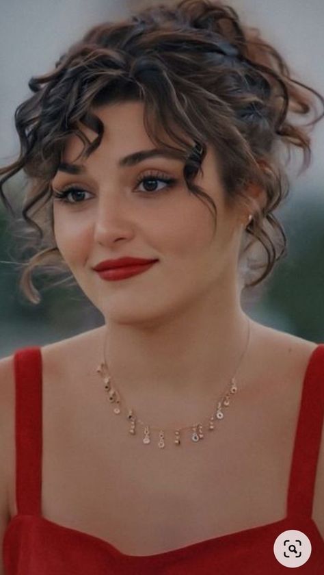 Curly Bangs Updo, Wedding Hairstyles For Short Hair, Black Hair Bows, Natural Curly Hair Cuts, Hande Ercel, Hairstyles For Short Hair, Curly Hair Cuts, Curly Girl, Aesthetic Hair