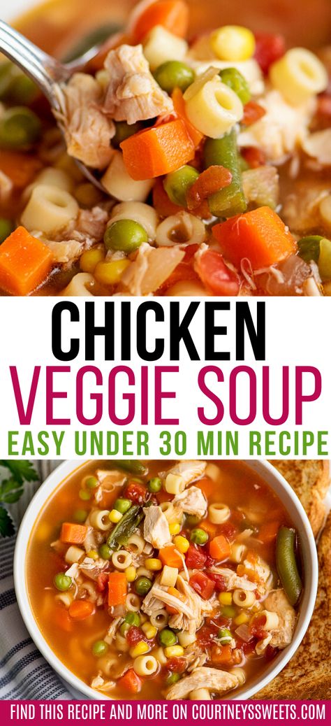 Easy Chicken Vegetable Soup Crockpot, Vegetable Chicken Soup Crock Pots, Soup With Chicken And Veggies, Best Chicken Vegetable Soup Recipe, Ww Chicken Vegetable Soup, Mixed Vegetable Soup Recipes, Chicken Vegetable Soup With Noodles, Chicken Noodle Veggie Soup, Easy Chicken And Vegetable Soup