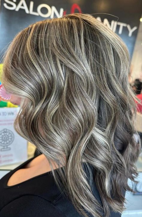 Brown Hair With Ash Lowlights, Balayage Hair Grey Ash Blonde, Highlights Lowlights Brown Hair, Cool Tone Blonde Highlights, Grey Blending Highlights Blondes, High And Low Lights Hair, Full Foil Highlights, Lowlights For Blondes, Ashy Highlights