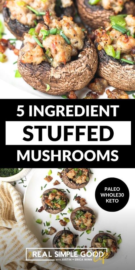 Paleo Stuffed Mushrooms, Stuffed Mushrooms With Sausage, Gluten Free Stuffed Mushrooms, Keto Stuffed Mushrooms, Healthy Stuffed Mushrooms, Homemade Breakfast Sausage Recipe, Low Carb Appetizer, Keto Mushrooms, Homemade Breakfast Sausage