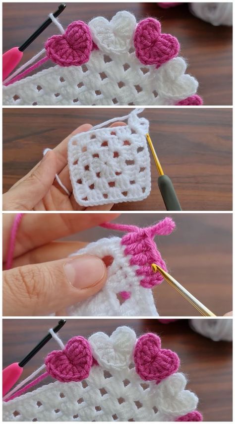 Crochet Coaster With Hearts | ilove-crochet | Bloglovin’ Crocheted Hearts, Pola Macrame, Projek Menjahit, Crochet Heart Pattern, Crochet Edging Patterns, Gift Crochet, Mode Crochet, Pola Amigurumi, Valentines Crochet