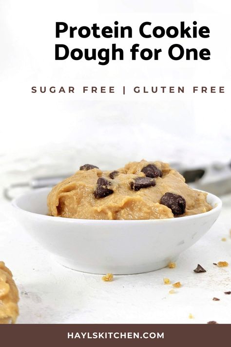 A supreme Single Serve Protein Cookie Dough in under 5 minutes! Oat flour, protein powder and a few healthy items for this single serving Anabolic cookie dough. Gluten free, Vegan, dairy free and sugar free too! Edible Protein Cookie Dough, High Protein Cookie Dough, Protein Cookie Dough Recipe, High Protein Cookie, Cookie Dough For One, Protein Chocolate Chip Cookies, Protein Powder Cookies, Eggless Cookie, Gluten Free Cookie Dough