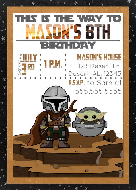 Mandalorian Party Invitation, Mandalorian Birthday Invitation, Yoda Birthday Invitations, Grogu Birthday, Mandalorian Party, Mandalorian Birthday, Birthday Poster Board, Yoda Birthday, Yoda Party