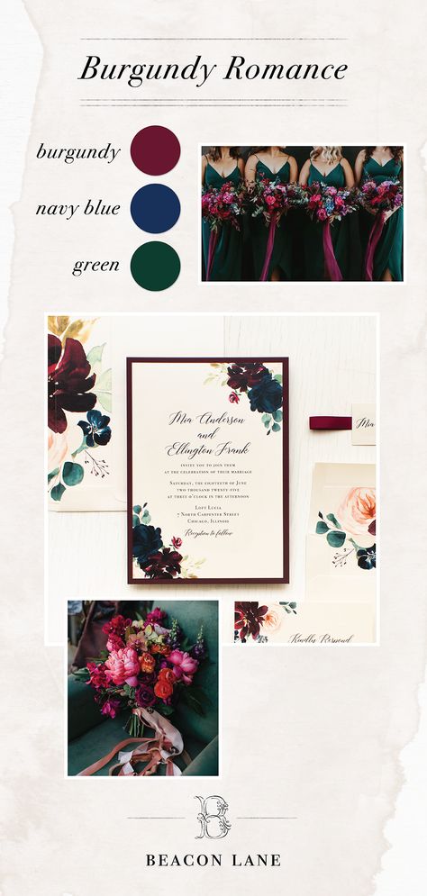 Navy And Emerald Wedding Color Palettes, Wedding Color Palette Navy Blue Burgundy, Navy Burgundy And Green Wedding, Navy Maroon Green Wedding, Deep Winter Color Palette Wedding, Green Red And Blue Wedding, Navy Blue Emerald Green Burgundy Wedding, Teal Pink Maroon Wedding, Navy Blue Sage Green Burgundy Wedding