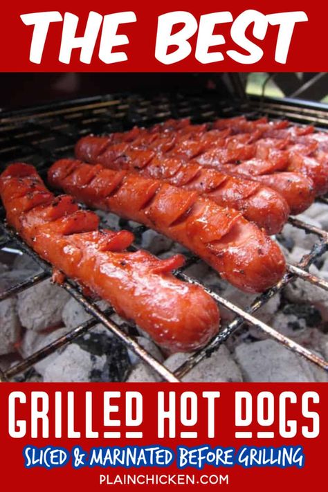 Grill Hot Dogs, Grilled Hot Dogs, Garlic And Oil, Grilling Hot Dogs, Hot Dogs Recipes, Plain Chicken, Hot Dog Recipes, Dog Recipes, Grilled Meat