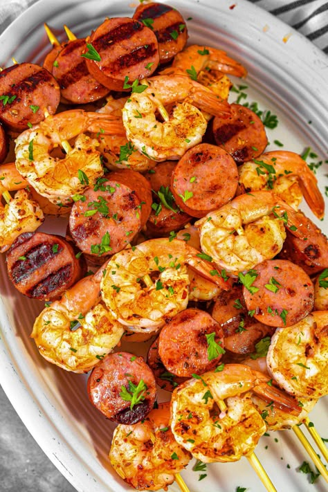 Pineapple Chicken Kebabs, Grilled Sausage Recipes, Kabasa Recipes, Sausage Kabobs, Sausage Shrimp, Steak Kebabs, Vegetable Kebabs, Steak Kabobs, Kielbasa Recipes