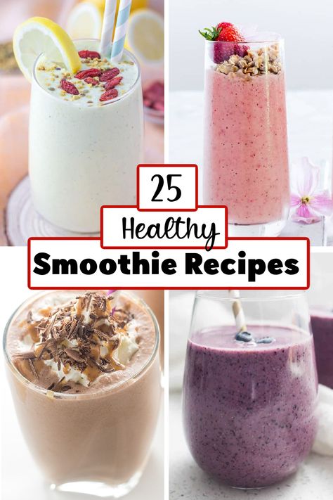 These Healthy Smoothie Recipes are the perfect way to get your day off to a nutritious start! Throw a few of your favorite wholesome ingredients in a blender for a breakfast that's both delicious and good for you. Smoothie Recipes Healthy Breakfast Easy, Fun Smoothie Recipes, Best Morning Smoothie For Energy, Blendjet Recipes Smoothies, Breakfast Smoothies Healthy, Breakfast Smoothie Chocolate, Meal Smoothies, Healthy Smoothies Recipes, Healthy Smoothie Ingredients