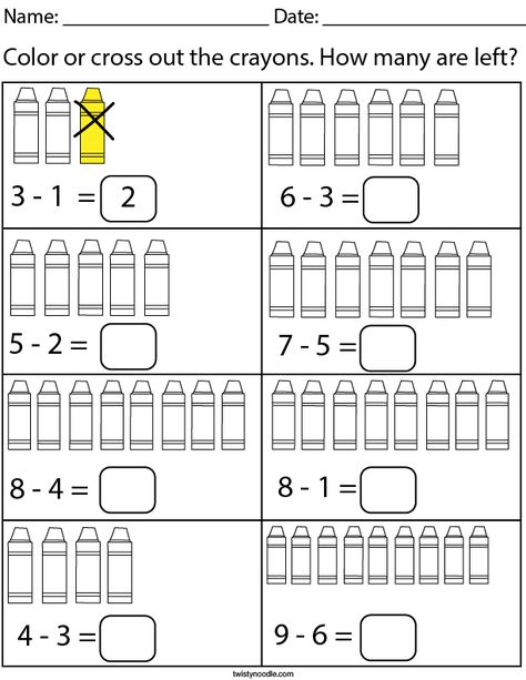 Subtraction Worksheets Kindergarten, Easy Subtraction, Math Kindergarten Worksheets, Subtraction Worksheets For Kindergarten, Fun Math Worksheets, Subtraction Kindergarten, Printable Alphabet Worksheets, Twisty Noodle, Math Sheets