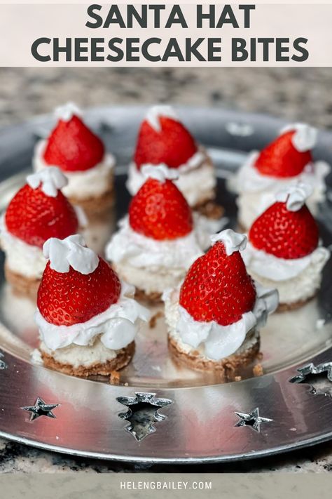 Let this festive season be sweeter with Santa Hat Cheesecake Bites! Our strawberry cheesecake and easy cheesecake bites are perfect to complete your holiday menu - delicious, and easy to make! Follow me for more easy Christmas ideas! Oreo Mini Cheesecake, Santa Cheesecake, Easy Cheesecake Bites, Easy Christmas Ideas, Canned Strawberries, Cheesecake Bites Recipe, Strawberry Whipped Cream, How To Make Cheesecake, Strawberry Topping