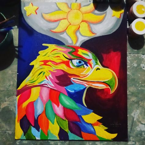 National Bird of the Philippines, Monkey Eating Eagle, on canvas Philippines Painting, Nationalism Poster Philippines, Philippine Eagle Drawing, Buwan Ng Wika Drawing, Philippine Eagle, Eagle Drawing, Eagle Painting, Philippines, Flag