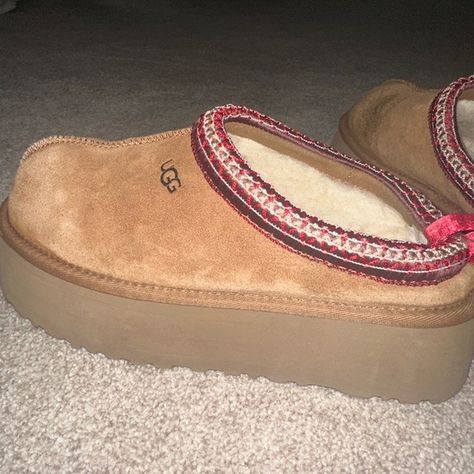 Ugh Tasmanian Platform Slippers Size 9 Chestnut Color, Platform Slippers, White Stickers, In The Winter, The Flash, Ugg Shoes, Dark Spots, Winter Season, Chestnut