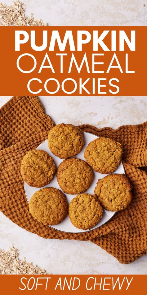 The best pumpkin oatmeal cookies recipe that makes soft and chewy oatmeal cookies with pumpkin puree. A sweet treat to start your fall baking with and a delicious dessert recipe for thanksgiving and holiday cookies. This easy pumpkin oatmeal cookies recipe is a crowd pleaser. Easy Pumpkin Oatmeal, Cookies With Pumpkin, Soft And Chewy Oatmeal Cookies, Appalachian Recipes, Pumpkin Cookies Easy, Baked Pumpkin Oatmeal, Chewy Oatmeal Cookies, Pumpkin Oatmeal Cookies, Oatmeal Cookies Chewy