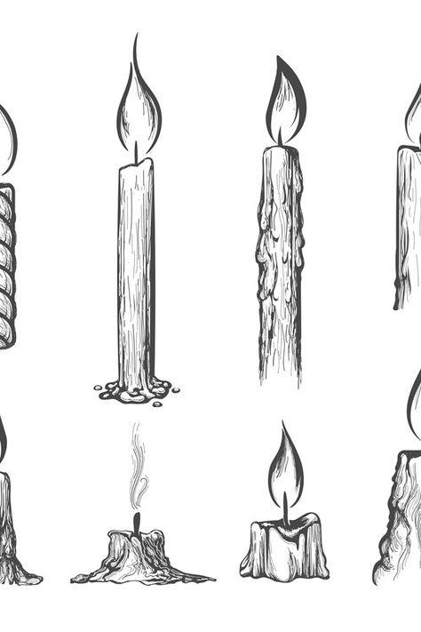 Lit Candle Drawing, Witch Candle Tattoo, Candles Drawing Art, Candle Tattoo Sketch, Candle Stick Drawing, Birthday Candle Tattoo, Candle Illustration Drawing, Birthday Candle Drawing, Hand Drawings Sketches