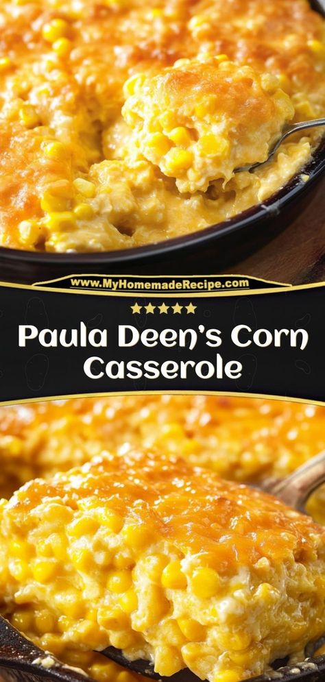 🌽 The legendary Paula Deen's Corn Casserole recipe - creamy, comforting, and completely addictive! This Southern classic combines sweet corn with a rich, buttery base for the ultimate side dish. Perfect for holidays! #cornbread #southernfood #sidedish Ingredients: Corn muffin mix Cream corn Sour cream Butter Y'all won't believe how easy this creamy, dreamy corn casserole is to make! 🧡✨ Cornbread Corn Casserole, Corn Sour Cream, Best Corn Casserole Recipe, Baked Creamed Corn Casserole, Corn Casserole Paula Deen, Canned Corn Recipes, Creamy Corn Bread, Mixed Vegetable Casserole, Creamed Corn Cornbread