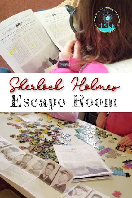 Sherlock Holmes Escape Room to improve observation skills, team work, and problem solving in kids! Sherlock Holmes Crafts, Sherlock Holmes Escape Room, Homeschool Escape Room, Sherlock Holmes Party Ideas, Sherlock Holmes Party, Escape Room Diy, Sherlock Holmes Book, Round Robin, Famous Detectives