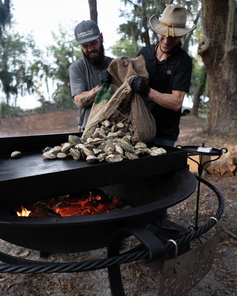 There's nothing like fresh oysters cooked over the open fire! We're tossing them on the 50-gallon Griddle and steaming them until they pop open 🦪. #puremichigan #saintsimons #charcoalgrilling #artisanmade #handcrafted #handforged #campfirecooking #cookingwithfire #overthefirecooking #dinnerideas #cheflife #woodfiregrill #newenglandliving #grillmaster #goodfoodgoodmood #oystersonthegrill #grilledoysters Steamed Oysters, Open Flame Cooking, Bbq Foods, Oyster Roast, Grilled Oysters, Open Fire Cooking, Fire Grill, Fresh Oysters, Fire Cooking