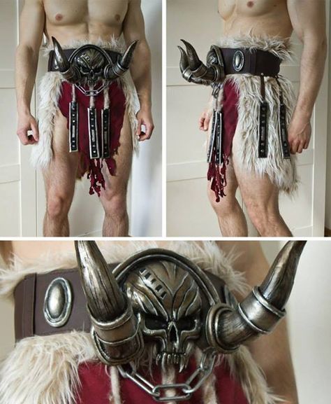 Barbarian Progress And here is the finished skirt with belt. Barbarian Costume, Lightning Cosplay, Accessories Tutorial, Skyrim Cosplay, Medieval Outfit, Cosplay Costumes For Men, Armadura Cosplay, Professional Costumes, Ren Faire Costume