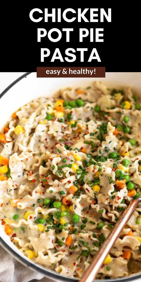 This gluten free chicken pot pie pasta is easy to make, healthy, dairy free friendly and perfect for meal prep. This pasta is creamy and a family favorite 30 minute dinner. Dairy Free Chicken And Pasta Recipes, Gluten Free Dinner Meal Prep, Family Dinner Ideas Gluten Free, Easy Fall Dinner Ideas Gluten Free, Easy Dinners Gluten Free, Pasta Dinner Recipes Dairy Free, Easy Meal Prep Gluten Free Dairy Free, Gluten Free Weeknight Dinners, Gluten Free Dinner Recipes Easy