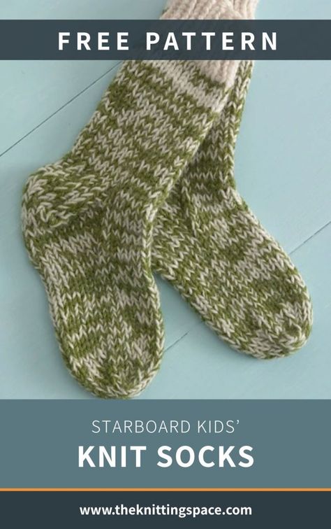 Put these Starboard Kids' Knit Socks on your kids for a toasty winter holidays. It's a snug pair, making it an excellent holiday gift for kids and teens. The pattern is ideal for intermediate knitters to tackle. | Discover over 5,500 free knitting patterns at theknittingspace.com Knitted Children Socks Free Pattern, Children Knitted Socks, Boys Knitted Socks Free Pattern, Kids Knitted Socks Patterns, Kid Socks Knitting Pattern, Knit Toddler Socks Free Pattern, Child Socks Pattern Free, Toddler Socks Knitting Pattern, Kids Socks Knitting Pattern Free