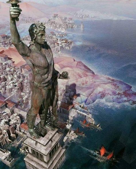 national archaeology on Instagram: “Colossus of Rhodes, colossal statue of Helios that stood in the ancient Greek city of Rhodes and was one of the Seven Wonders of the…” Colossus Of Rhodes, Ancient Greek City, Gardens Of Babylon, Great Pyramid Of Giza, Classical Antiquity, Pyramids Of Giza, Seven Wonders, Greek Island, Beautiful Places In The World