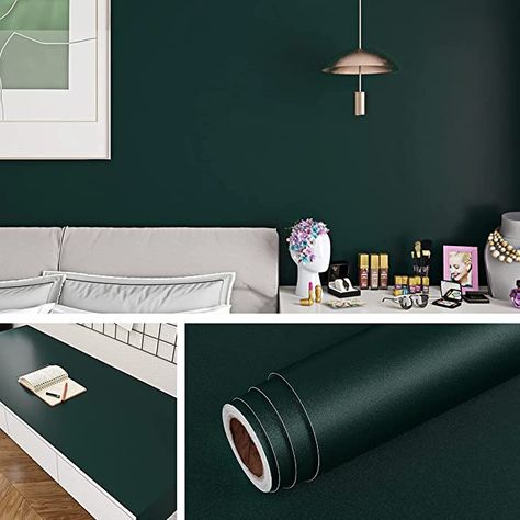 Dark Green Bathroom Wallpaper, Removable Green Wallpaper, Peal And Stick Wallpaper Green, Green Contact Paper Cabinets, Dark Green Peel And Stick Wallpaper, Emerald Green Peel And Stick Wallpaper, Emerald Green Stick On Wallpaper, Guys Apartment, Removable Wallpaper For Renters