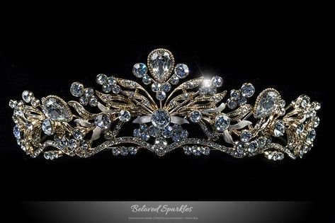 Sabella Victorian Art Deco Gold Tiara | Swarovski Crystal Swarovski Tiara, Victorian Art Deco, Vintage Tiara, Tiaras Jewellery, Art Deco Gold, Crystal Tiara, Royal Tiaras, Beautiful Tiaras, Gold Tiara