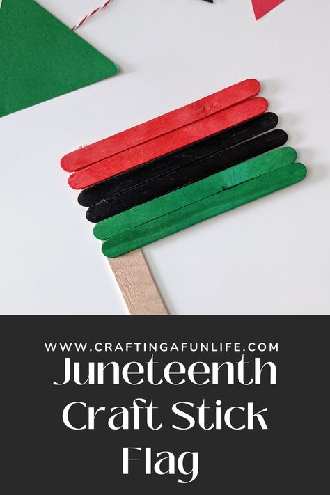 Juneteenth Craft Stick Flag for Kids. The popsicle stick flag craft for Juneteenth is the Pan-African flag colors. Easy art project for kids. Use craft sticks or recycled popsicle sticks to create this Juneteenth flag. Fun project for preschoolers and older children. Great activity to celebrate Freedom Day as a family. Juneteenth Arts And Crafts For Kids, Juneteenth Art Projects For Kids, Juneteenth Crafts, Kwanzaa Crafts, Kwanzaa Activities, Popsicle Stick Crafts For Kids, Pan African Flag, Flag Crafts, Cultural Crafts