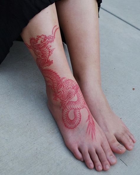 hi_himiThank you Huong Done at Dragon Tattoo Ankle, Foot Tattoo Ideas, Minimalistic Tattoo Ideas, Minimalistic Tattoo, Foot Tattoos For Women, Red Ink Tattoos, Tattoos For Black Skin, Dope Tattoos For Women, Red Tattoos