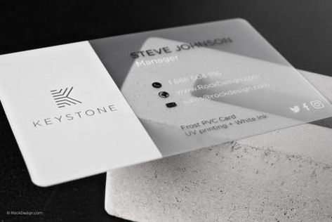 Modern classic frost plastic PVC business card - Keystone Transparent Business Cards, Clear Business Cards, 보고서 ��디자인, Plastic Business Cards, Graphic Design Business Card, Name Card Design, Visiting Card Design, Business Card Design Creative, Luxury Business Cards