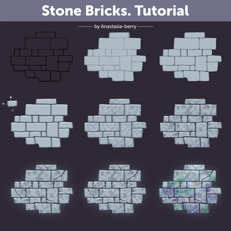 Draw Bricks, Brick Wall Drawing, Stone Bricks, Blender Tips, Painted Brick Walls, Stone Wall Art, Brick Art, Concept Art Tutorial, Digital Painting Techniques