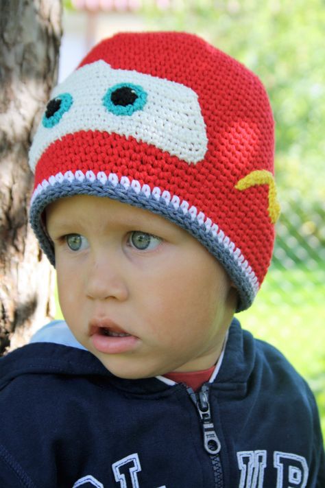 Lightning McQueen hat | lilleliis Crochet Lightning Mcqueen Hat Free Pattern, Crochet Boys Hats, Crochet Boys Hats Free Pattern, Crochet Boys, Beanie Pattern Free, Holiday Crochet Patterns, Crochet Beanie Pattern Free, Crochet Animal Hats, Crochet Beanies