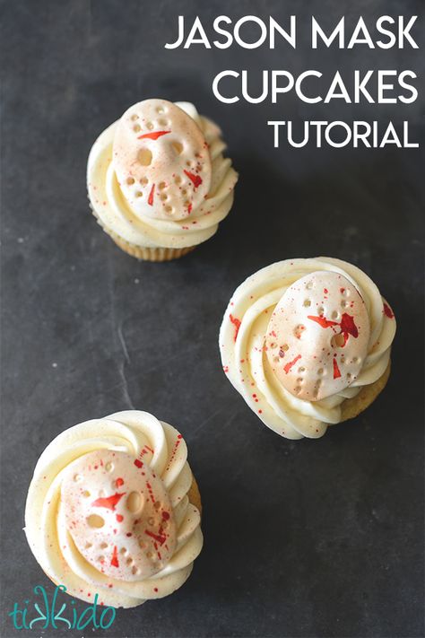 Jason Voorhees Cupcakes, Friday The 13th Movie Night Ideas, Friday The 13th Dessert Ideas, Friday The 13th Recipes, Friday The 13th Treats, Horror Movie Treats, Jason Cake Friday The 13th, Friday The 13th Cupcakes, Friday The 13th Snacks