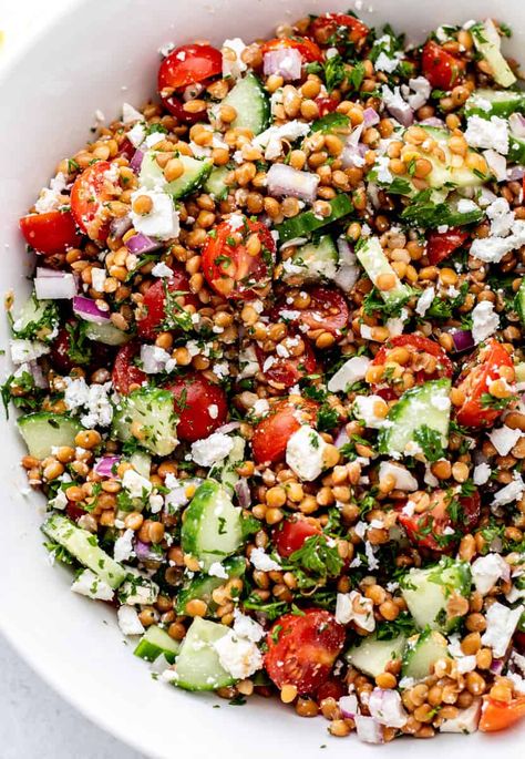 Salad Beans, Lentil Low Carb Recipes, Grain Based Recipes, Greek Lentil Recipes, Lentil Recipes Salads, Mediterranean Diet Recipes Salad, Best Lentil Salad Recipe, Lunch With Lentils, Delish Healthy Recipes