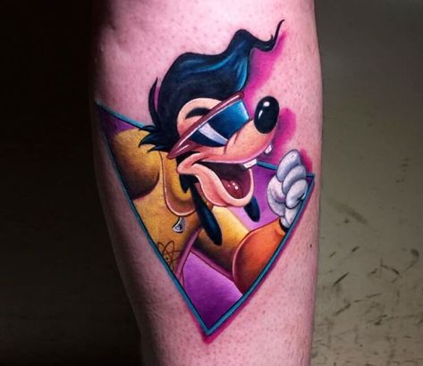 Powerline Goofy Movie Tattoo, Goofy Movie Tattoo Ideas, 90s Cartoon Sleeve Tattoo, 90s Disney Tattoos, Powerline Tattoo Goofy, A Goofy Movie Tattoo, 90s Tattoos Ideas, Goofy Tattoos Ideas, 90s Cartoon Tattoos Sleeve