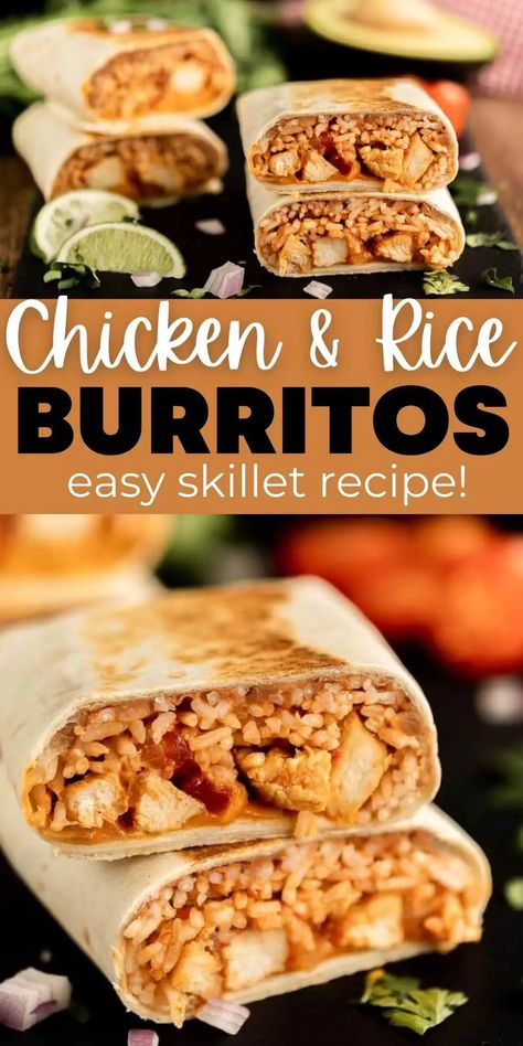 Mexican Chicken Recipes Skillet, Chicken And Rice Wraps, Grilled Chicken Burritos, Burrito Rice Recipe, Chicken Rice Wraps, Chicken And Rice Burritos, Rice For Burritos, Burritos With Rice, Rice Burrito Recipe