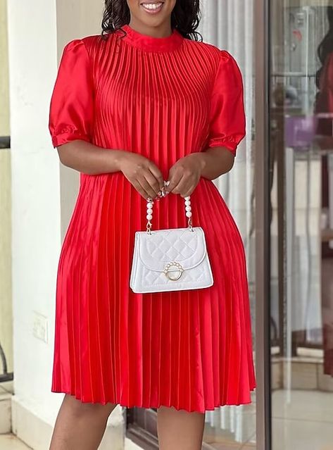 Loose Midi Dress, Solid Color Outfits, Straight Clothes, Casual Tie, Pleated Mini Dress, Half Sleeve Dresses, Straight Dress, African Dresses For Women, Casual Lace