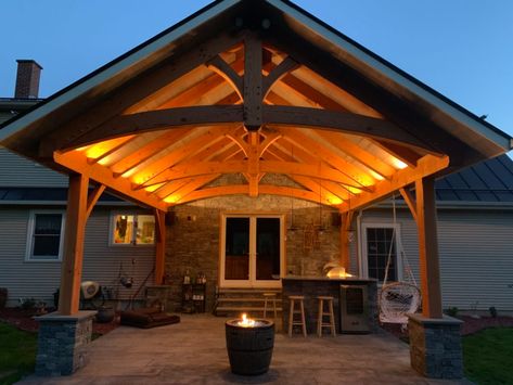 Timber Frame Pavilion, Timber Frame Porch, Timber Frame Barn, Outdoor Living Space Design, Post And Beam Home, Pacaya, Timber Frame House, Timber Roof, Timber Frames