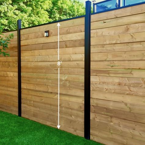 Black Aluminum Fence, High Fence, Wood Fence Design, Modern Fence Design, Privacy Fence Designs, Horizontal Fence, Lattice Fence, Backyard Privacy, Diy Fence