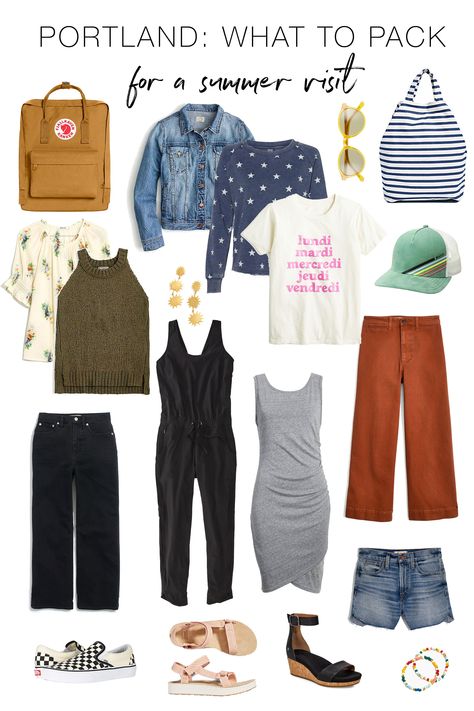 PACKING LIST: VISITING PORTLAND IN SUMMER | Ah, yes! Vacay in the Pacific Northwest this summer...so good! TME created this Portland packing list just for you — check out this travel capsule wardrobe.| #TheMomEditStyle #TheMomEditTravel #PortlandOregon #PortlandOregonVacation #PackingForPortlandSummer #PDXTravel #PowellsCityOfBooks #WildfangPortland #NorthOfWest #PortlandStyle #PortlandTravel #PortlandShopping #PortlandMomStyle Summer Portland Outfits, Portland Capsule Wardrobe, Pnw Capsule Wardrobe, Seattle Summer Packing List, What To Wear In Portland Oregon Summer, Oregon Packing List Summer, Pacific Northwest Outfits Summer, Portland Maine Outfit Summer, Portland Summer Outfit