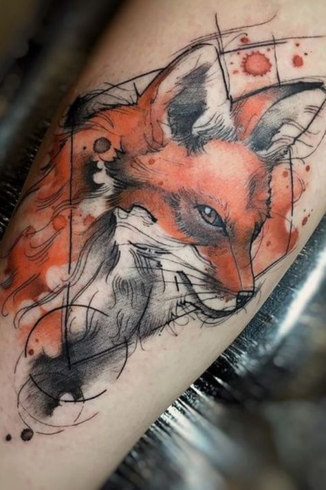 Watercolor Fox Tattoos, Tato Maori, Fox Tattoo Design, Kunst Tattoos, Deer Tattoo, Inspiration Tattoos, Sunflower Tattoos, Fox Tattoo, Snake Tattoo