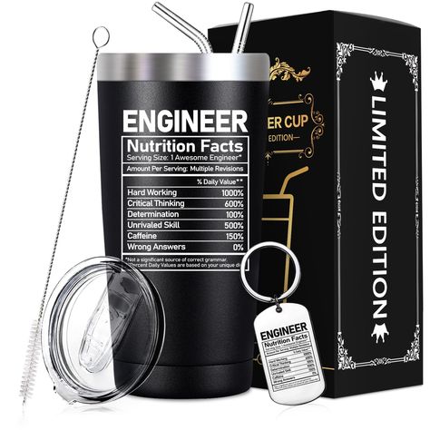 PRICES MAY VARY. PERFECT GIFTS FOR ENGINEERS: This funny engineers tumbler is the best gift idea for engineers in various fields, like mechanical, electrical, civil, scientific, computer programming. ENGINEERS GIFTS FOR MANY OCCASIONS: The words "engineer nutrition facts" are printed on the tumbler, it's the perfect birthday, christmas, or graduation gift for engineer. A Complete Tumbler Gift Set: This double wall insulation tumbler can keep your drinks cold or hot for a long time, it is great f Mechanical Computer, Engineer Gifts, Coach Appreciation, Basketball Coach Gifts, Baseball Coach Gifts, Cabin Trip, Funny Gift Ideas, Engineering Humor, Softball Coach