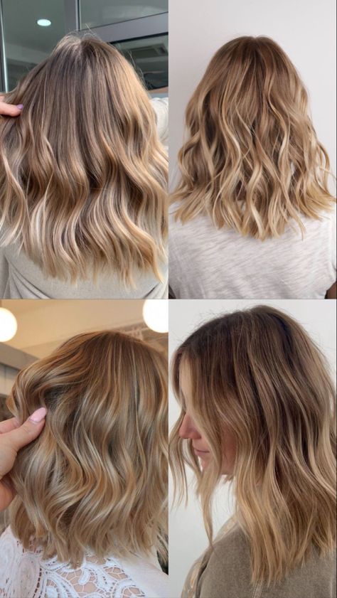 Blonde Bayalage Highlights On Brown Hair, Simple Blonde Balayage, Half Balayage Hair, Short Hair Balayage Ash Blonde, Bronde Balyage Short Hair, Short Honey Balayage Hair, Medium Length Haircut Caramel Balayage, Blonde Balayage For Short Hair, Root Melt Honey Blonde