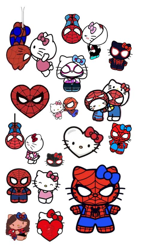 Hello Kitty And Spiderman Stickers, Spider Man And Hello Kitty Drawing, Spiderman And Hello Kitty Drawing, Spider Man Gift Ideas Diy, Fotos Da Hello Kitty, Spiderman Amor, Hello Kitty Y Su Novio, Spider Man Dibujo, Spiderman Gift Ideas